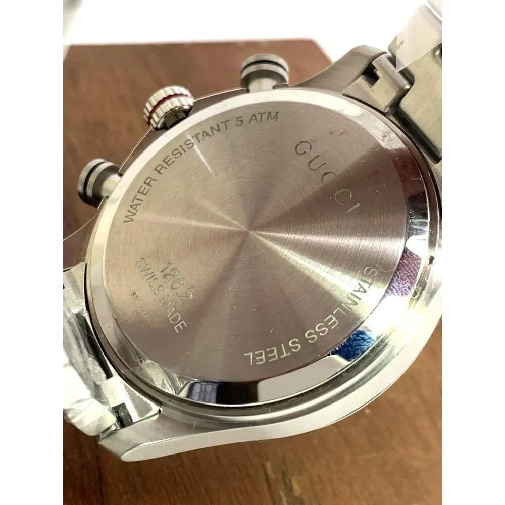 Gucci Mens Watch YA126238 G-Timeless Swiss Quartz Chronograph Gray Silver 46mm
